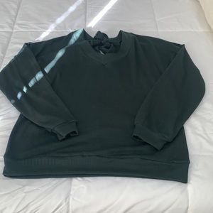 Waffle Knit Tie-Back Sweater, Size Medium, Dark Green